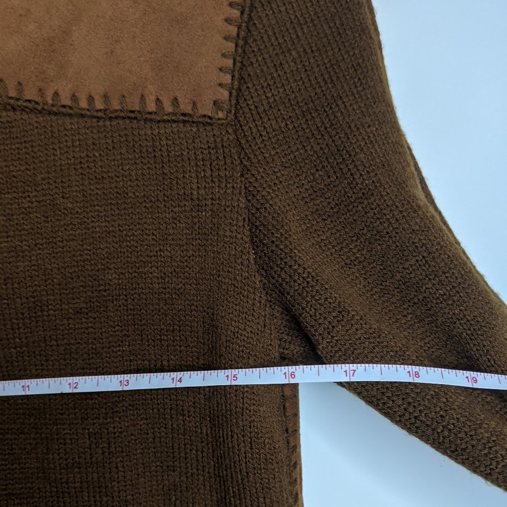 J Crew Vtg Leather Wool Knit Patchwork Cardigan xs - Picture 8 of 10